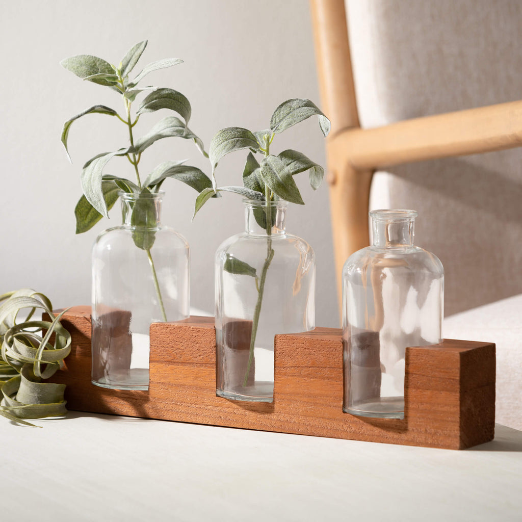 Bottle Vases With Wooden Base 