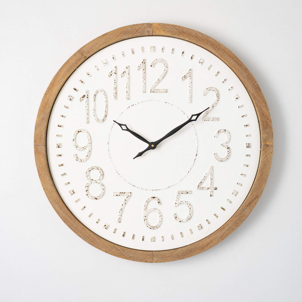 Creamy Metal Wood-Frame Clock 