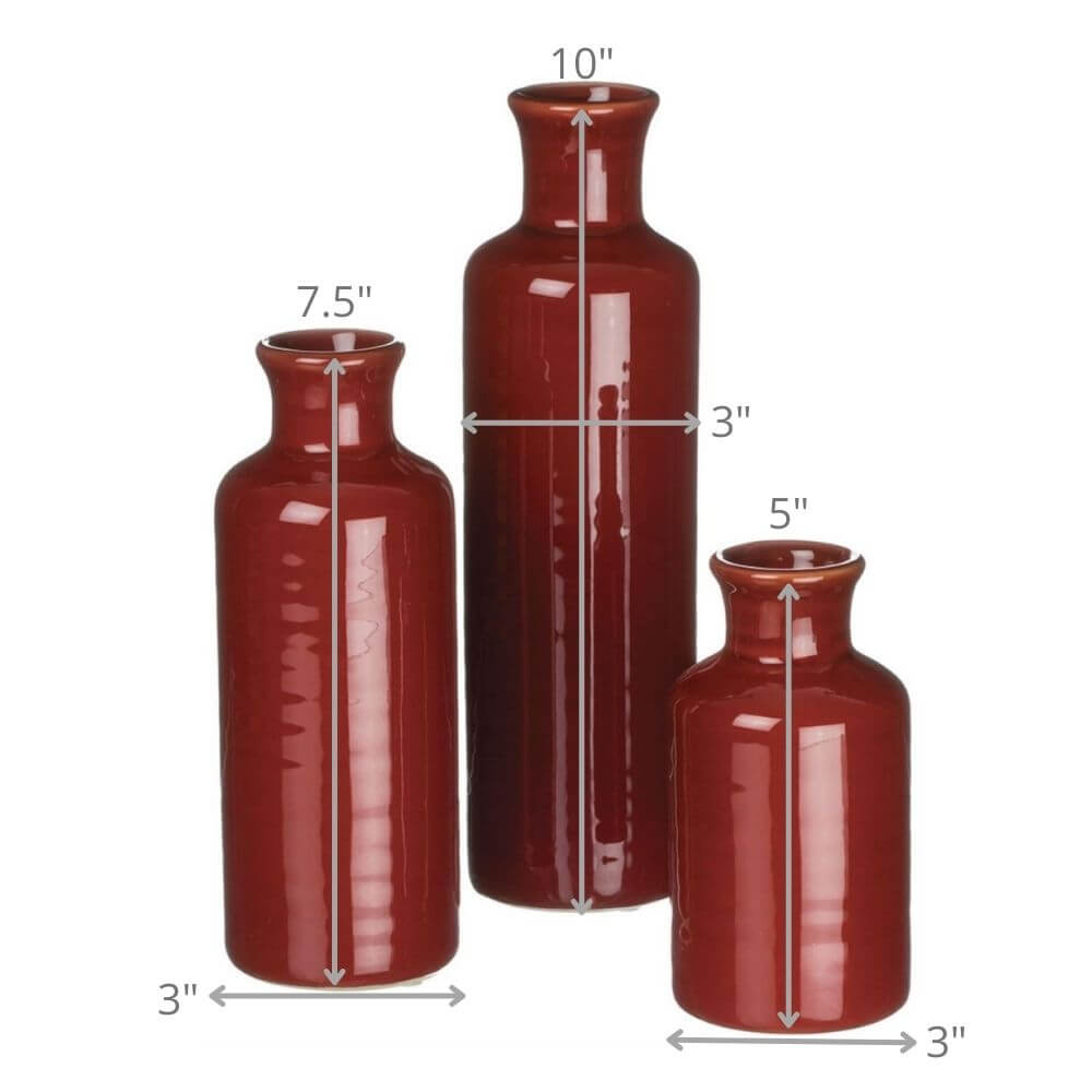 Ceramic Red Bottle Vase Set 3 