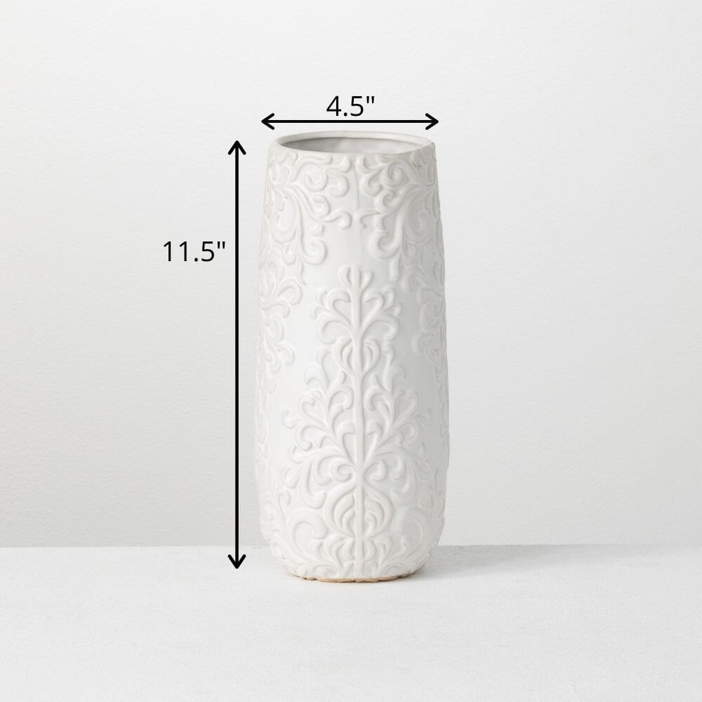 White Floral Printed Vase     