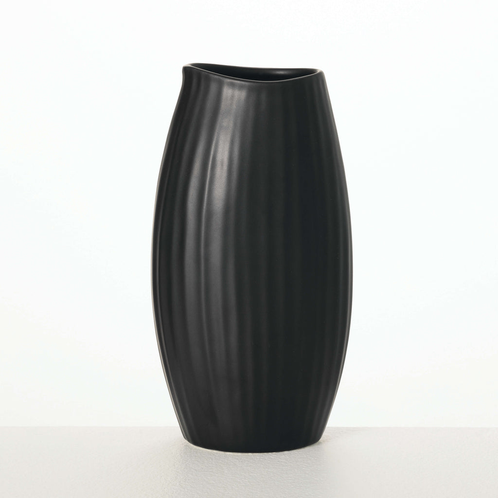 Modern Black Ribbed Vase      