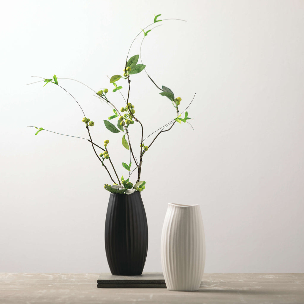 Modern Black Ribbed Vase      