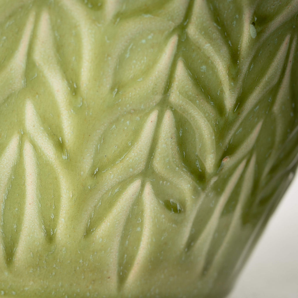Embossed Leaf Green Vase      