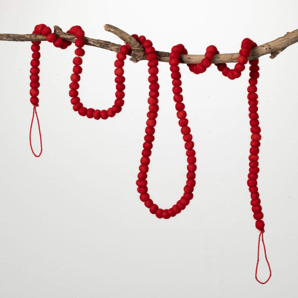 Ruby Red Wool Ball Garland    