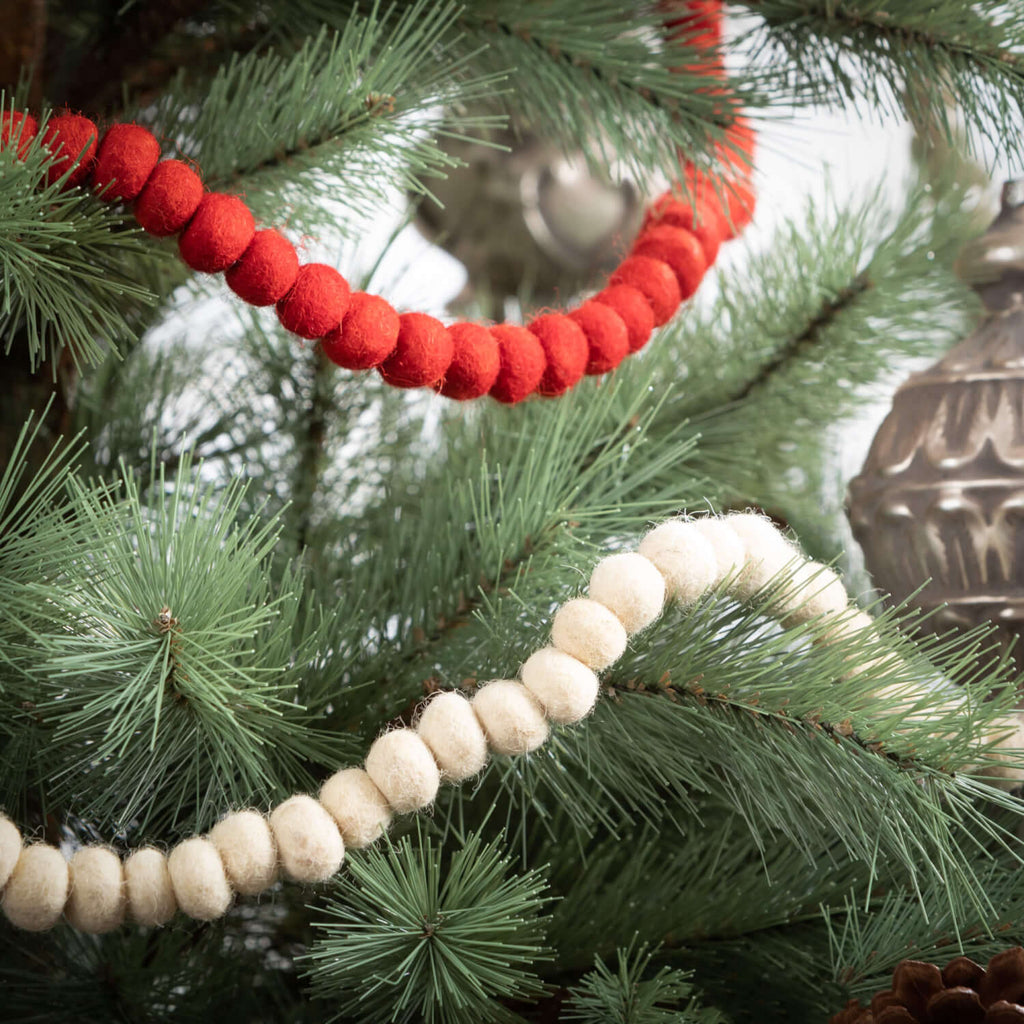 Ruby Red Wool Ball Garland    