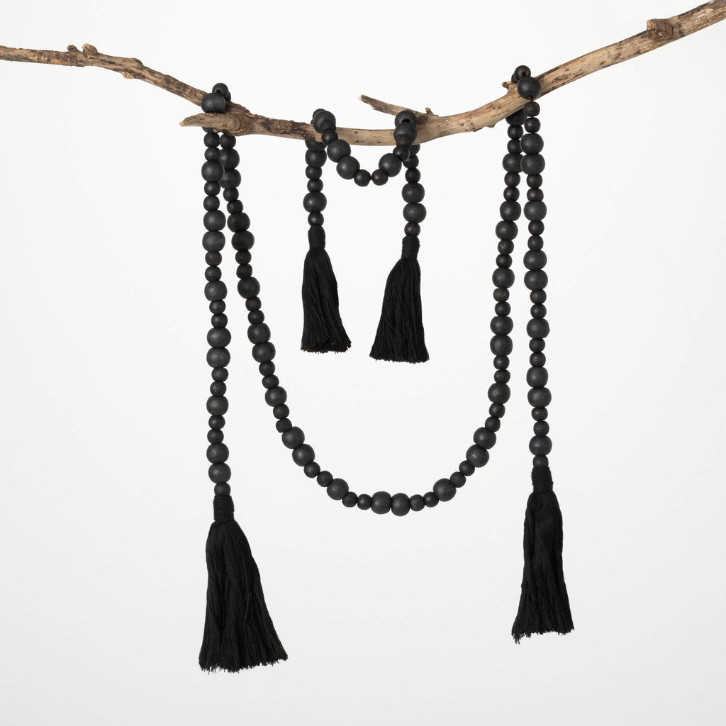 Black Tassel Wood Bead Garland