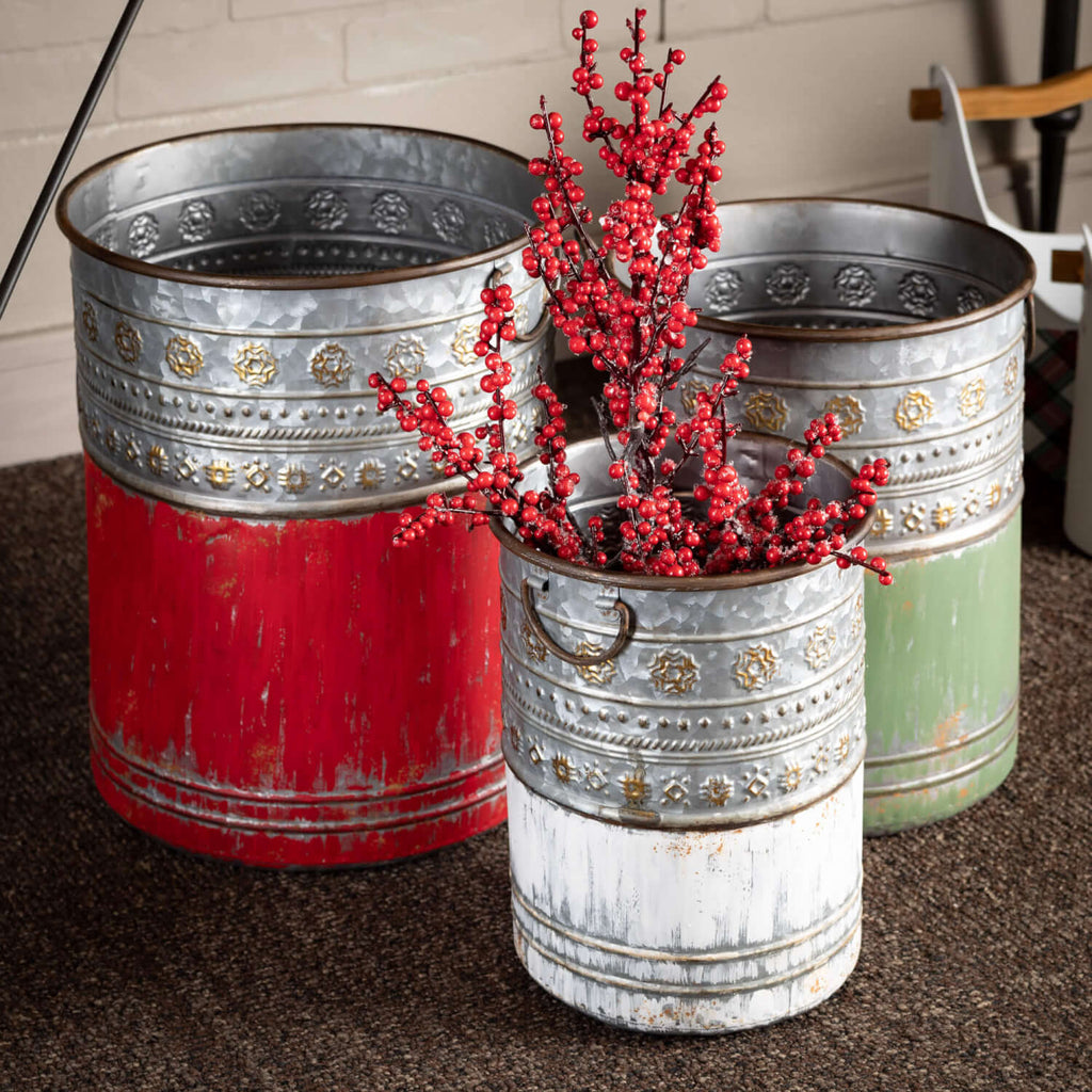 Rustic Holiday Pails Set Of 3 