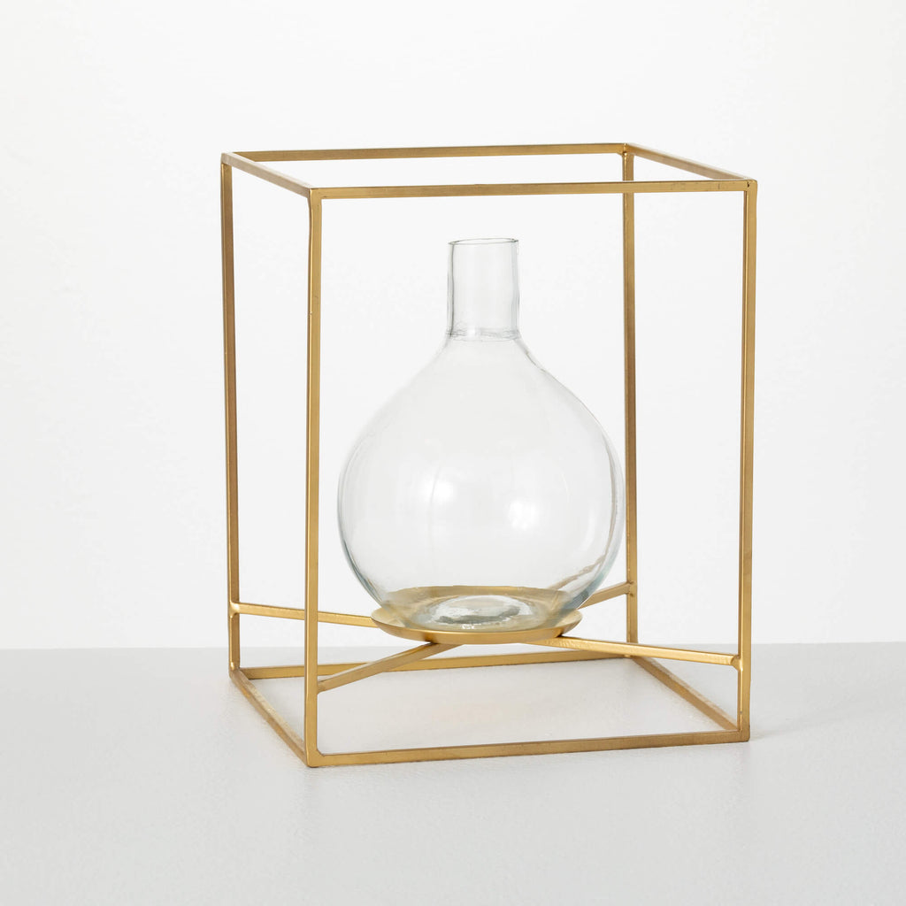 Brushed Gold Framed Glass Vase