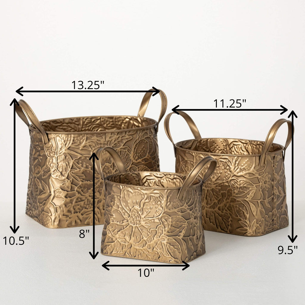 Brass Botanical Basket Set 3  