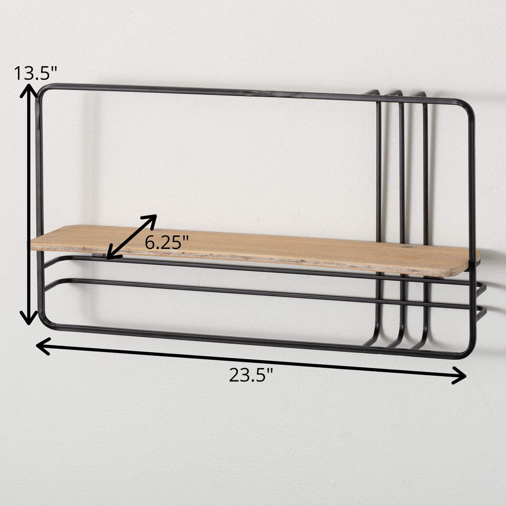 Metal-Framed Wood Wall Shelf  