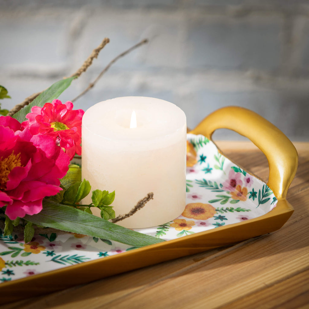 Floral Long Metal Serving Tray