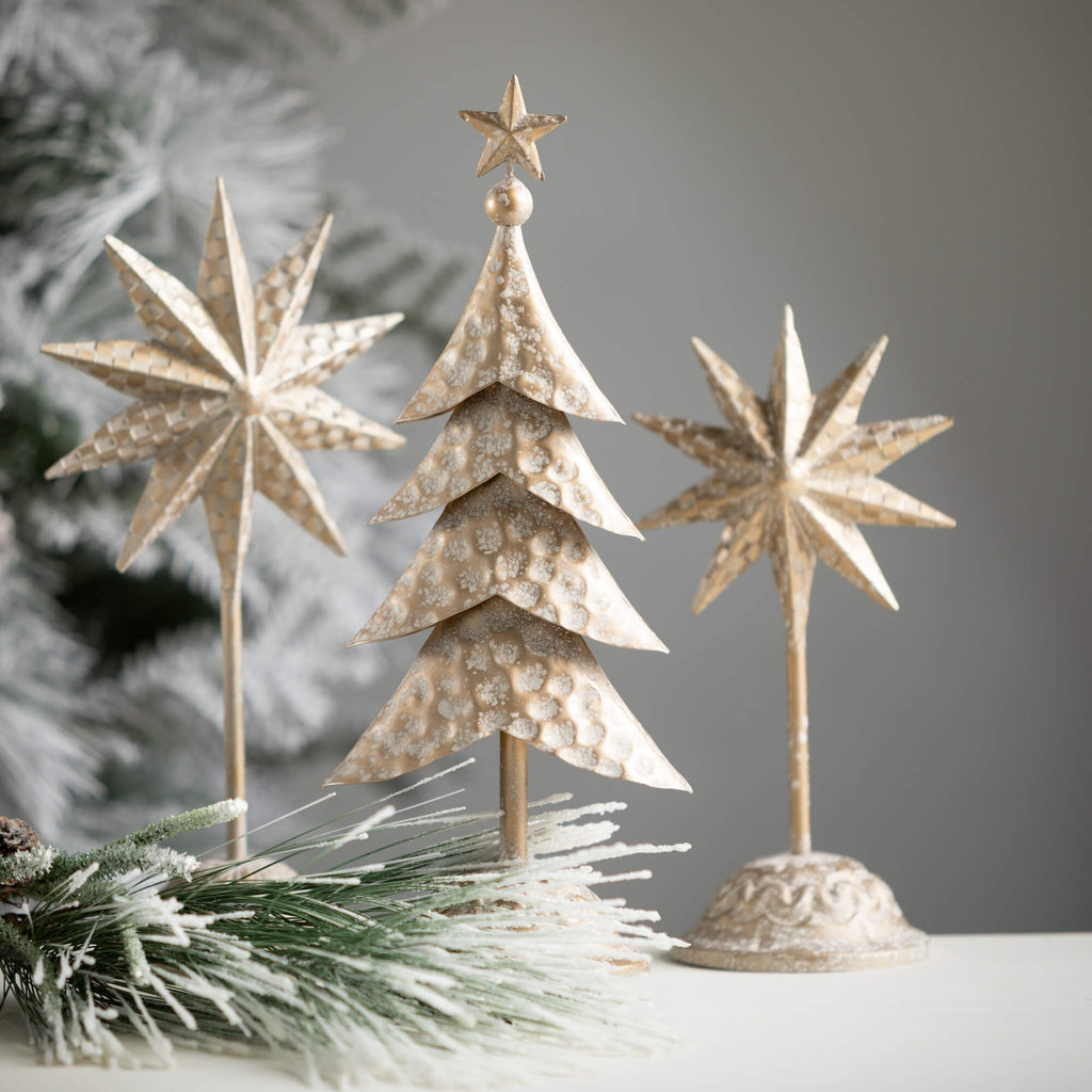 Gold Metal Tree Figurine Trio 