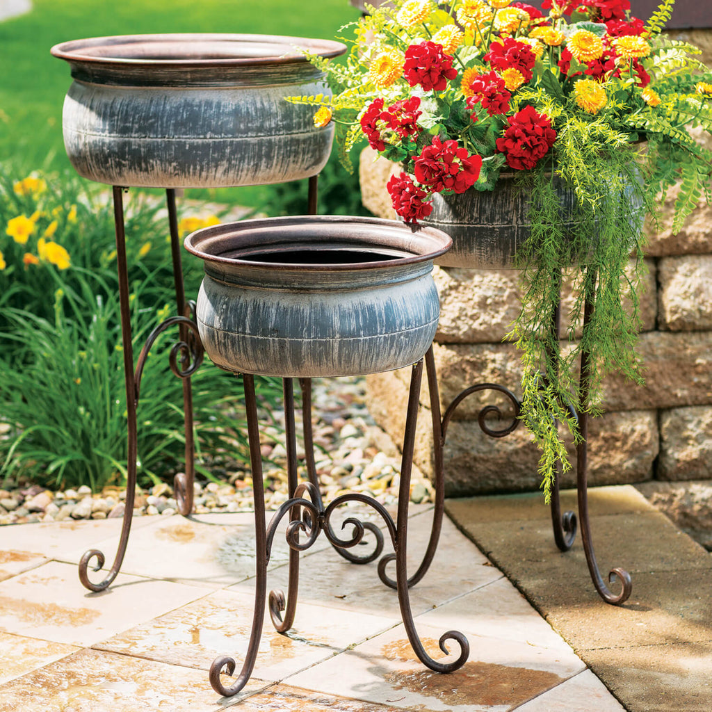 Rustic Planter Bowls On Stand 