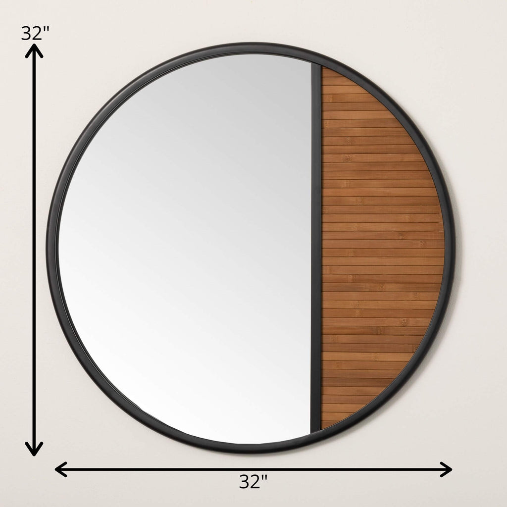 Round Wooden Slat Wall Mirror 