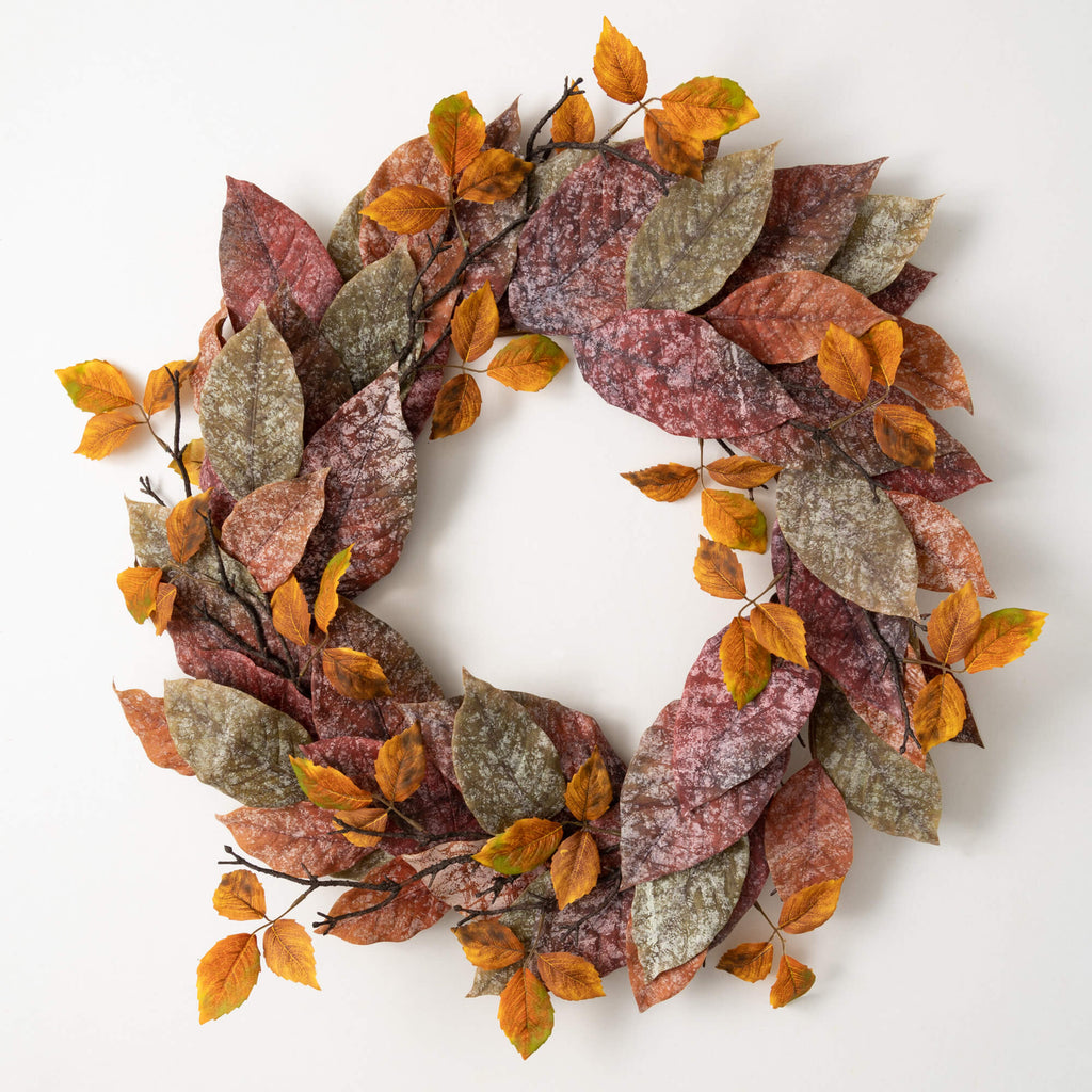 Warm Fall Mixed Leaf Wreath   