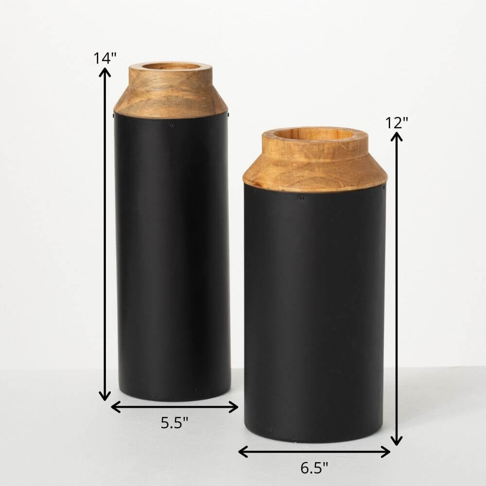 Wood Black Vases Set Of 2     