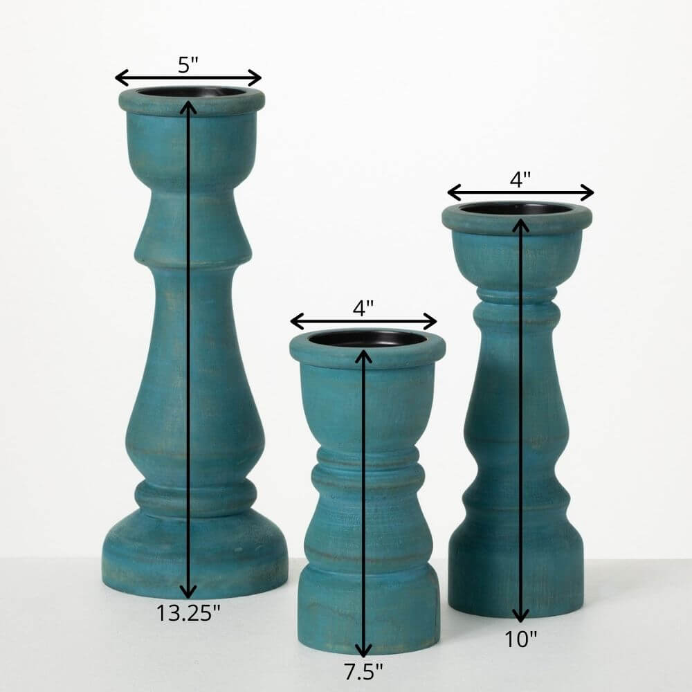 Turquoise Wood Pillar Holders 