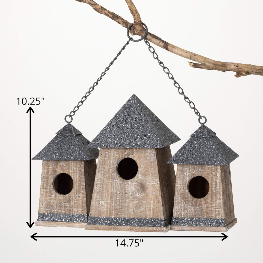 Wood Triple Birdhouse Condo   