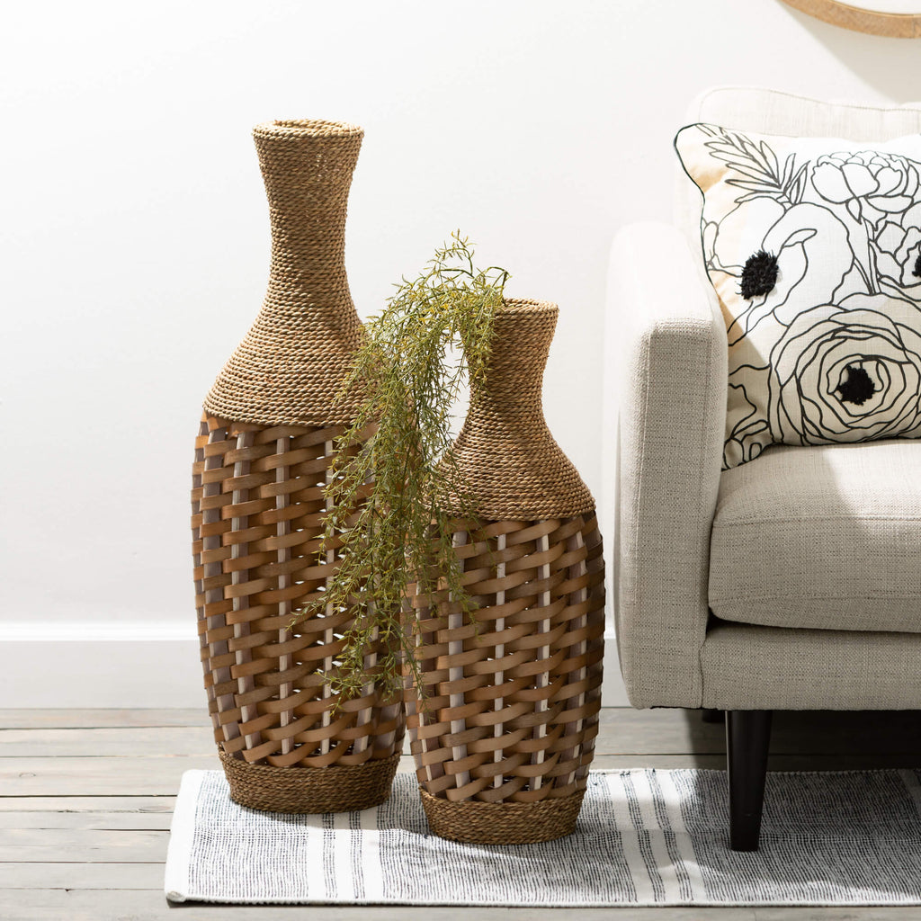 Woven Rattan Floor Vase Set   