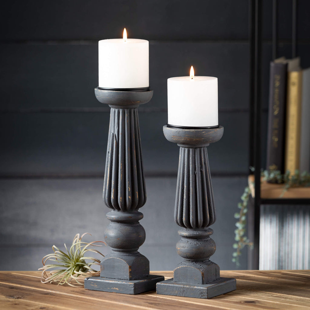 Ribbed Cool Gray Candleholders