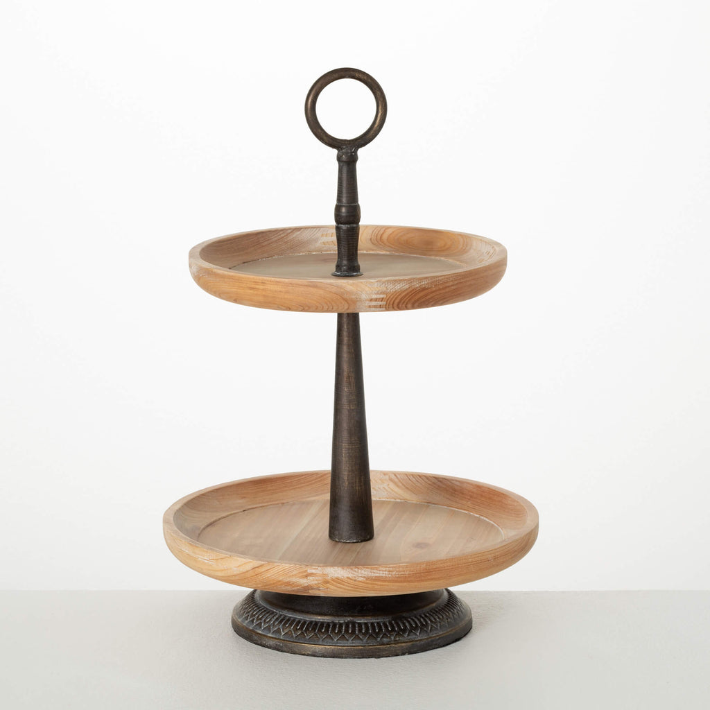 Wood & Metal Two-Tiered Tray  