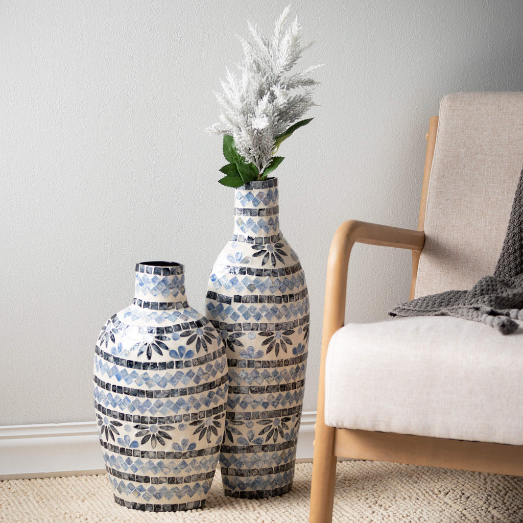 Small Blue & White Capiz Vase 