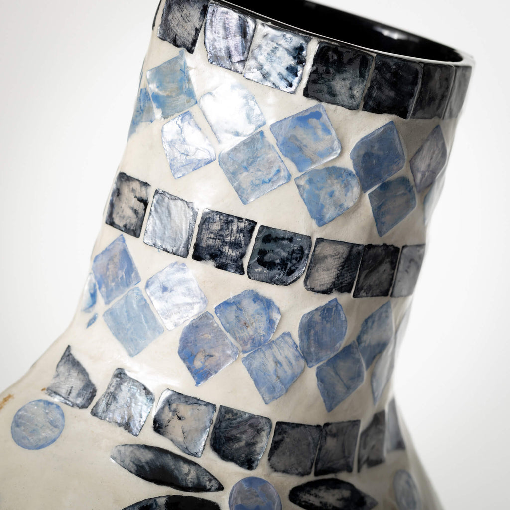 Large Blue & White Capiz Vase 