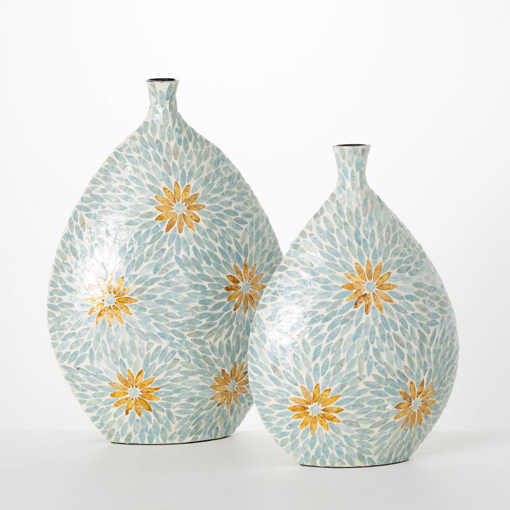 Blue Floral Capiz Vase Set 2  