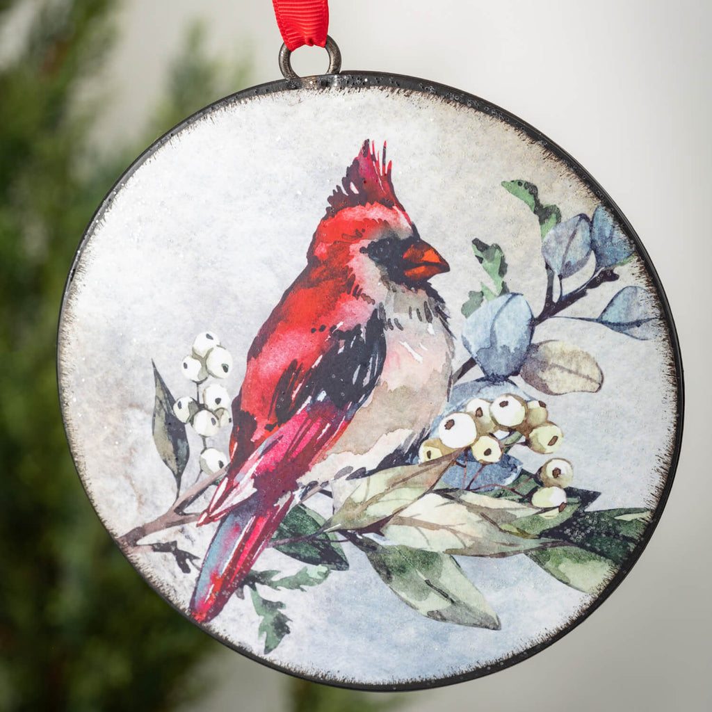 Metal Disc Cardinal Ornament  