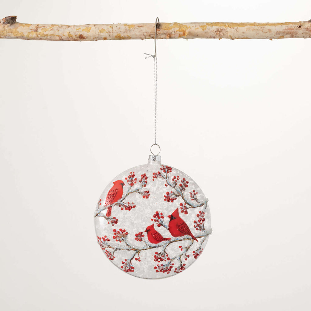 Painted Cardinal Disc Ornament