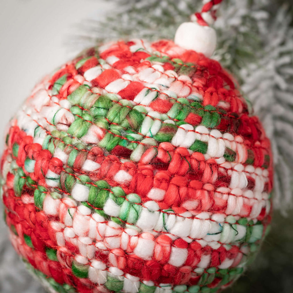 Festive Knit Ball Ornament Set