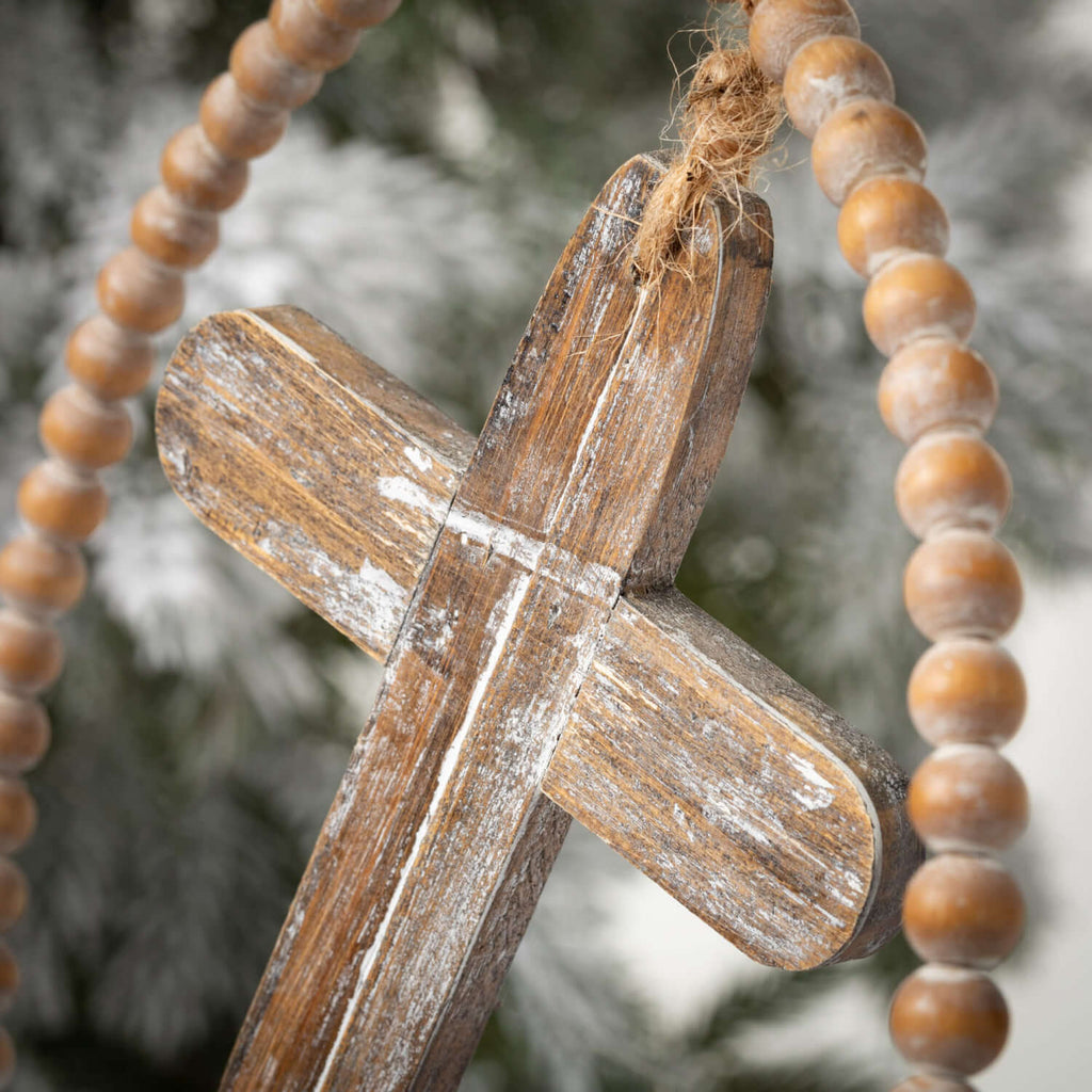 Wood Beads & Cross Ornament   