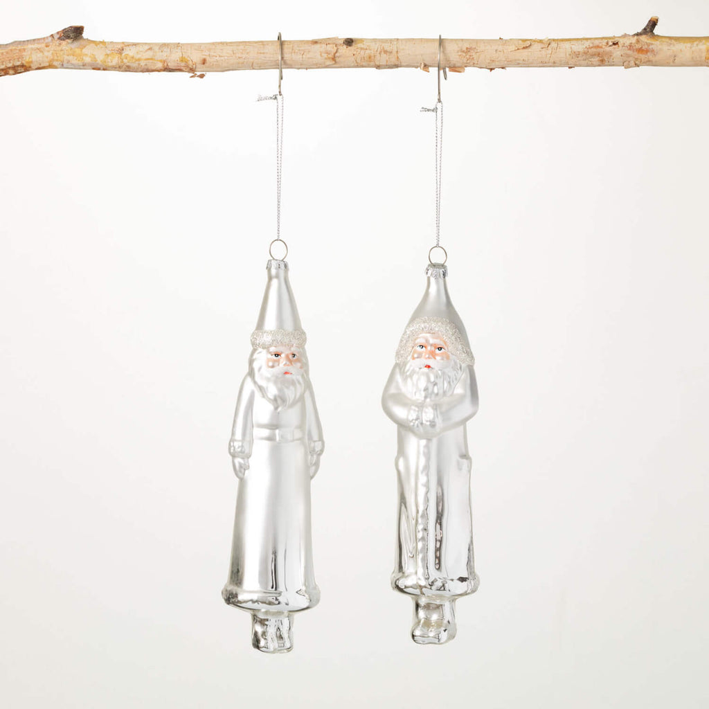 Slim Glass Santa Ornament Set 