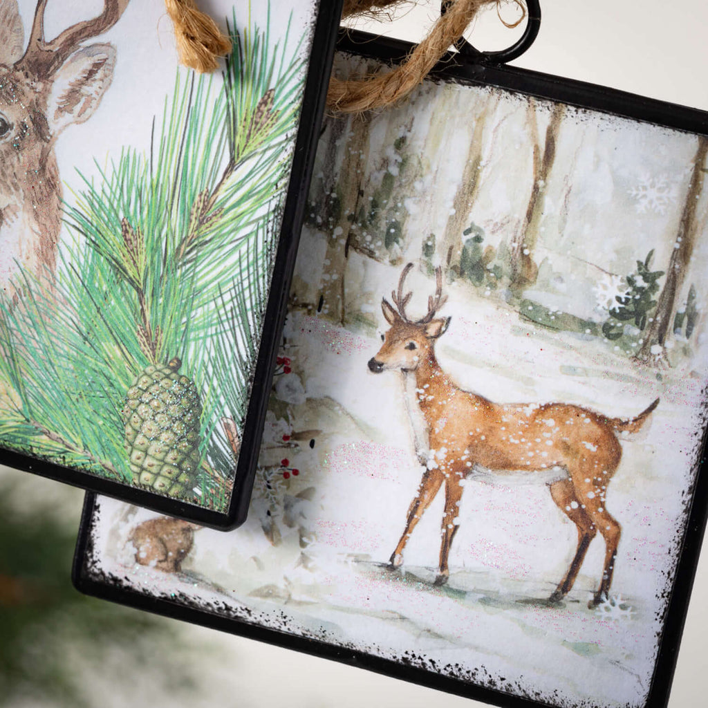 Square Deer Ornament Set Of 2 