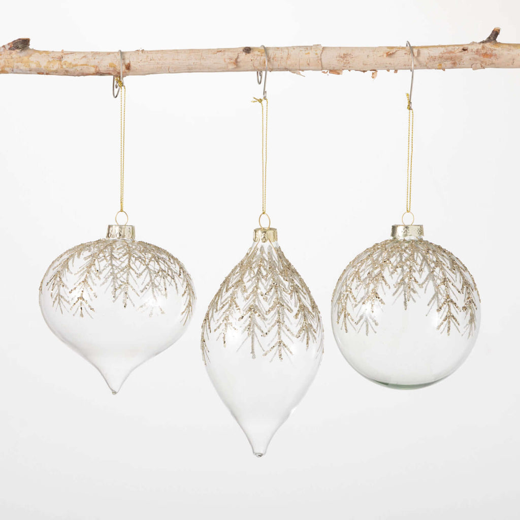 Gold Pine Ornament, Set Of 3  