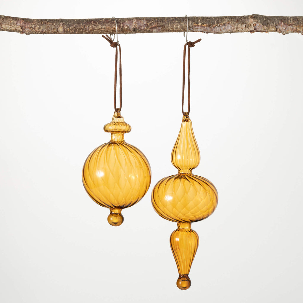 Amber Finial Ornament Set Of 2