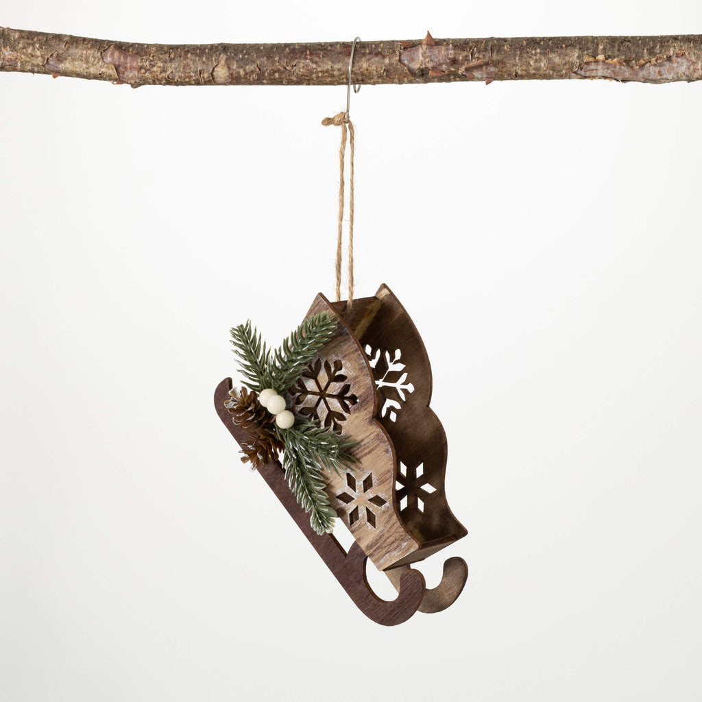 Wood Sleigh Ornament          