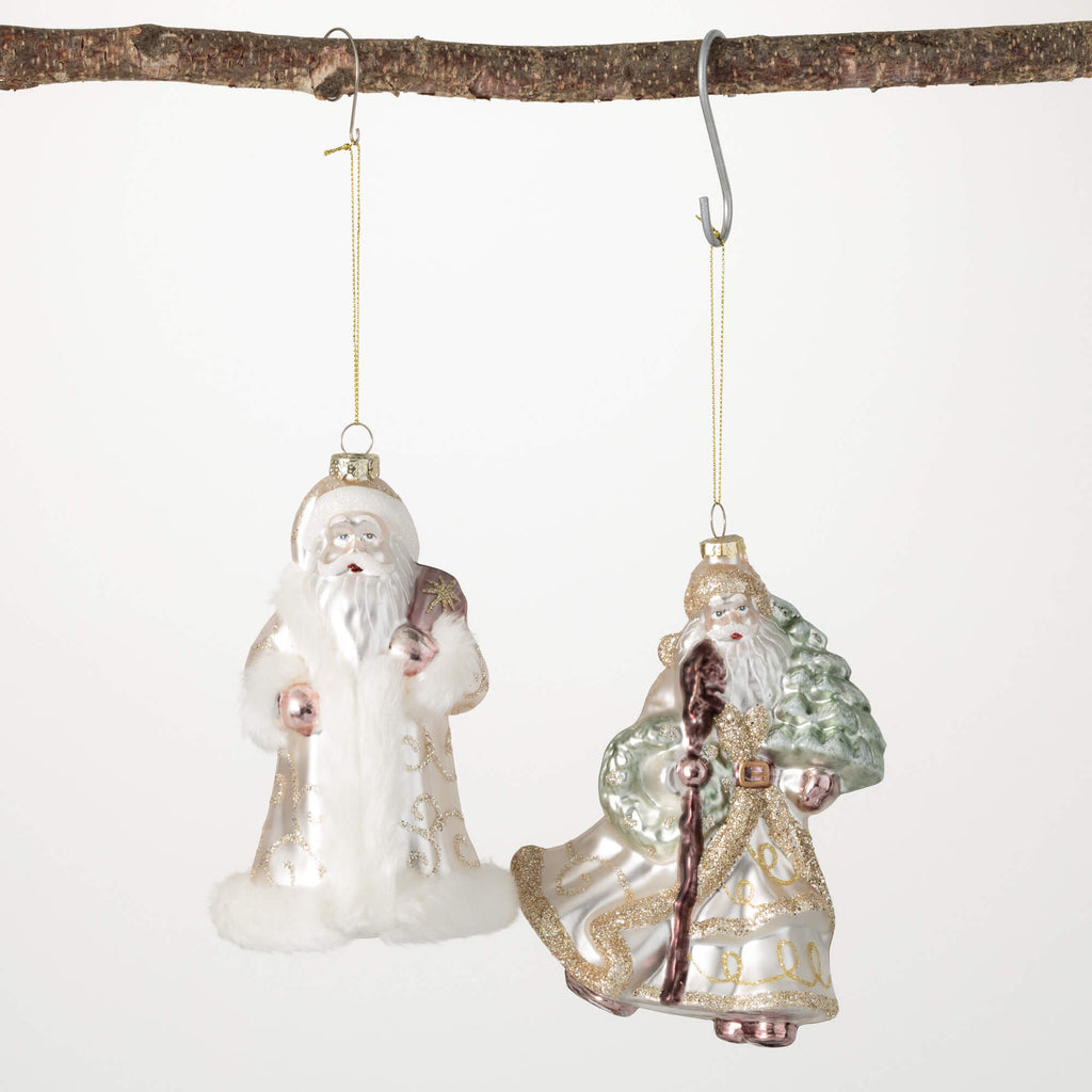 Gold Santa Ornament Set Of 2  