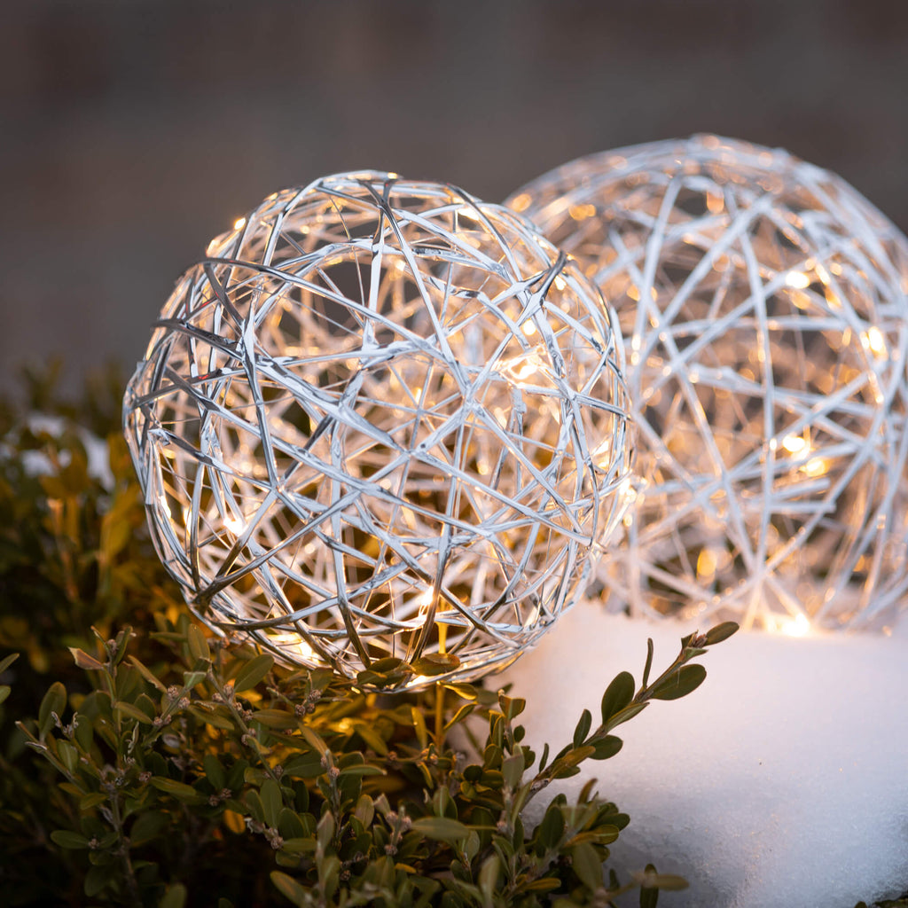 Lighted Silver Hanging Globes 