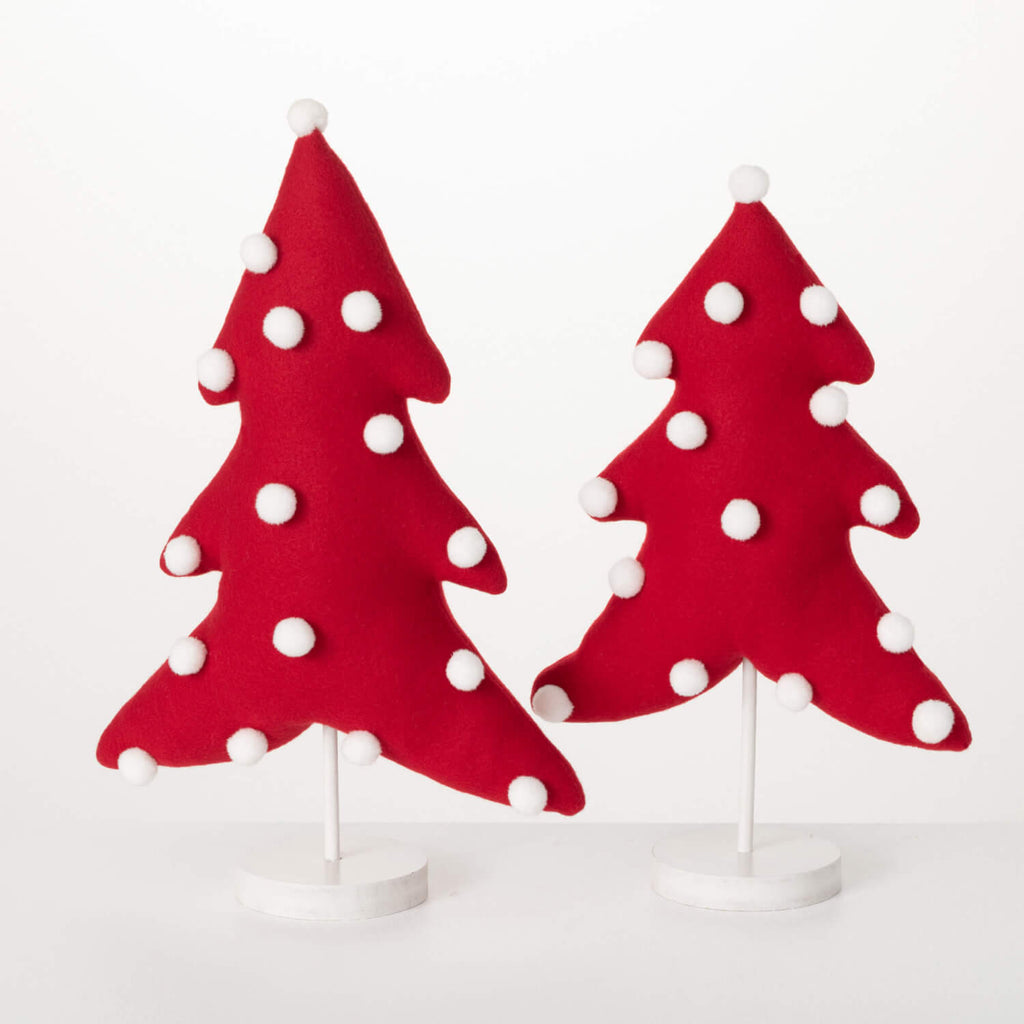 Red Pom-Pom Plush Tree Set 2  