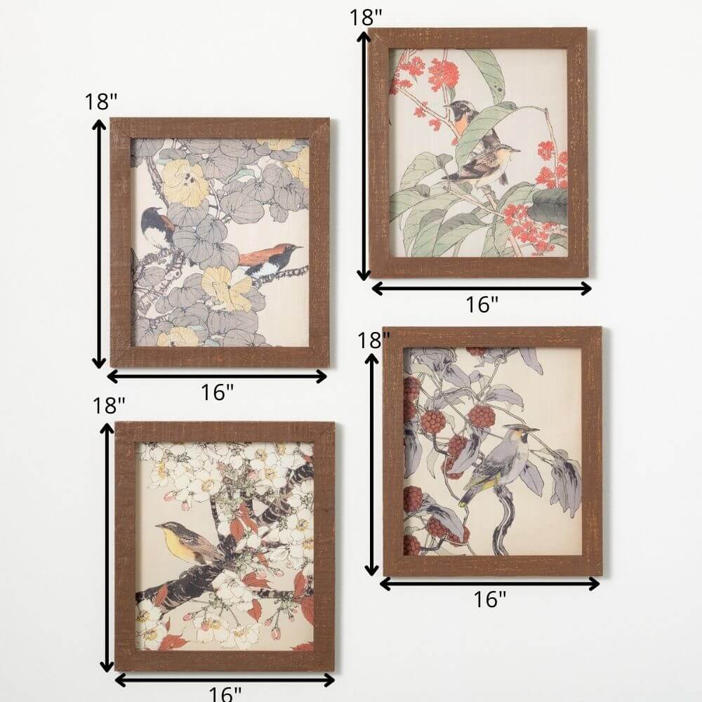 Framed Bird Artwork Set Of 4  