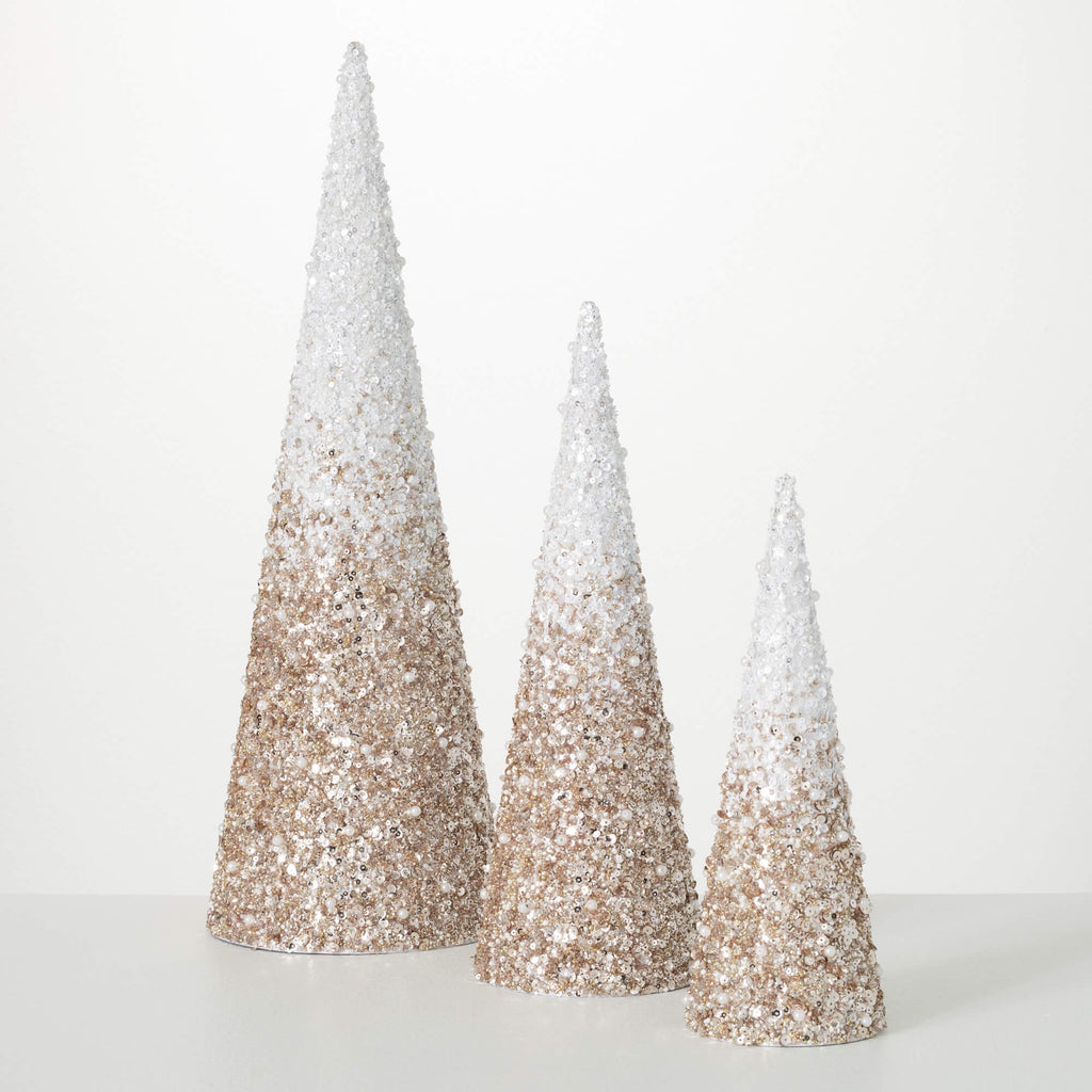 Beaded Cone Tree Set Of 3     