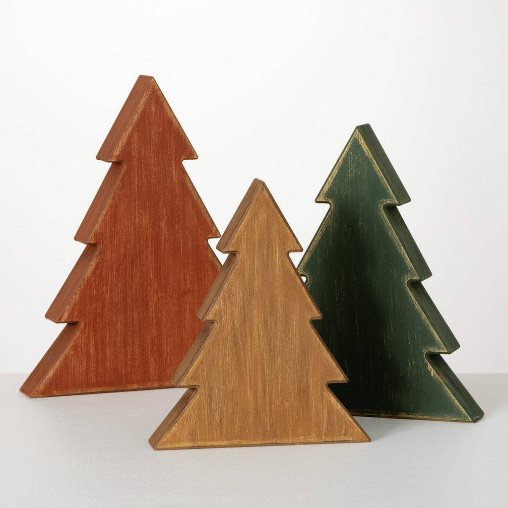 Wooden Tree Block Set Of 3    