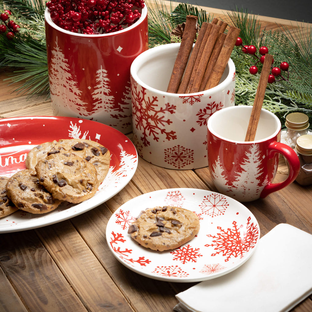 Red Snowflake Snack Plate Set 