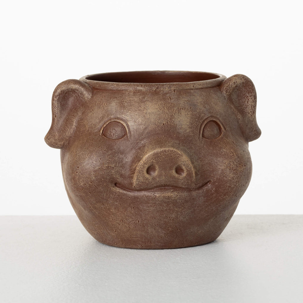 Brown Outdoor Pig Planter     