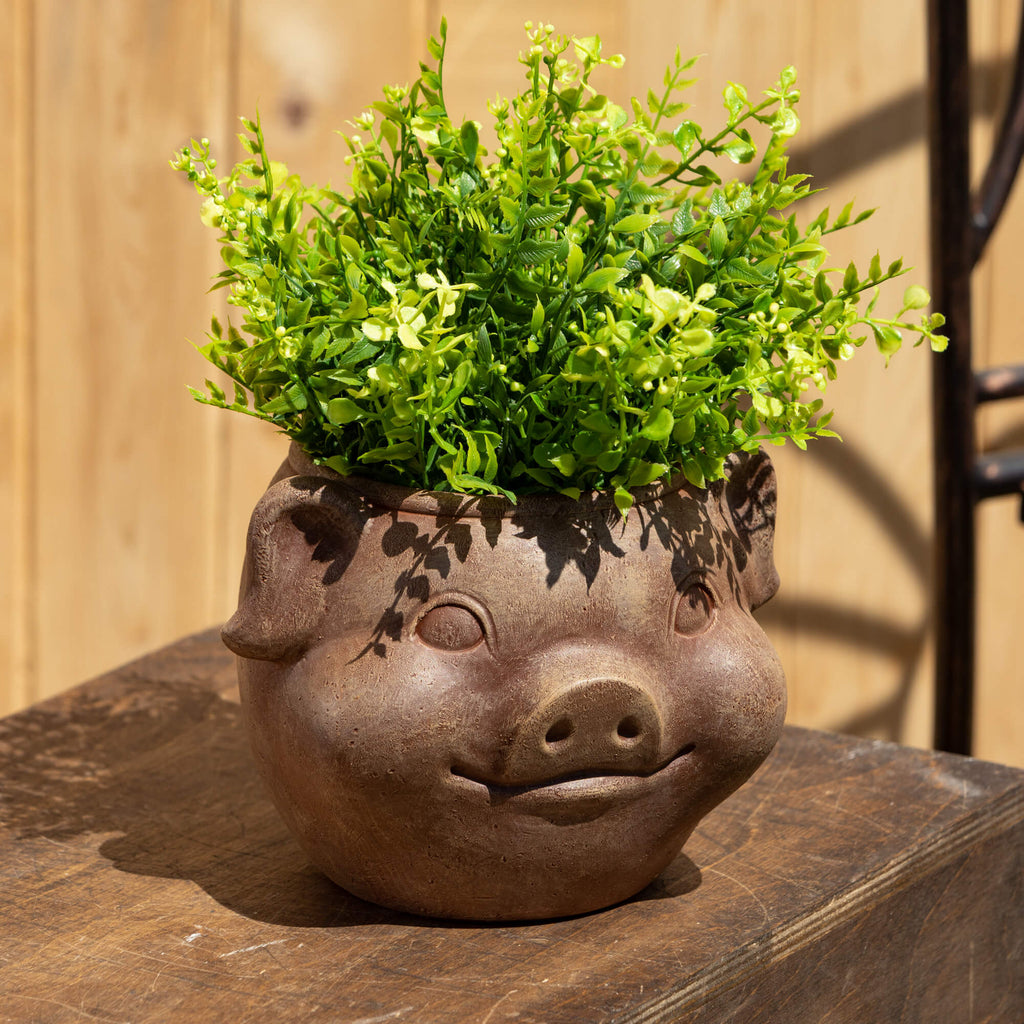 Brown Outdoor Pig Planter     