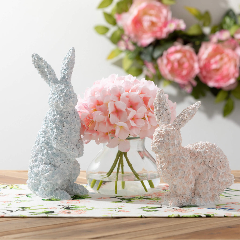 Floral Bunny Figurine Set 2   