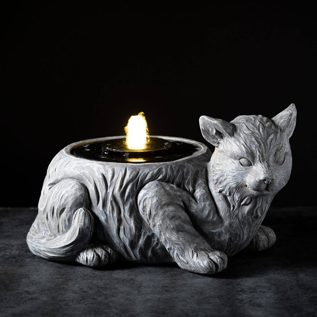 Gray Stone Cat Fountain       