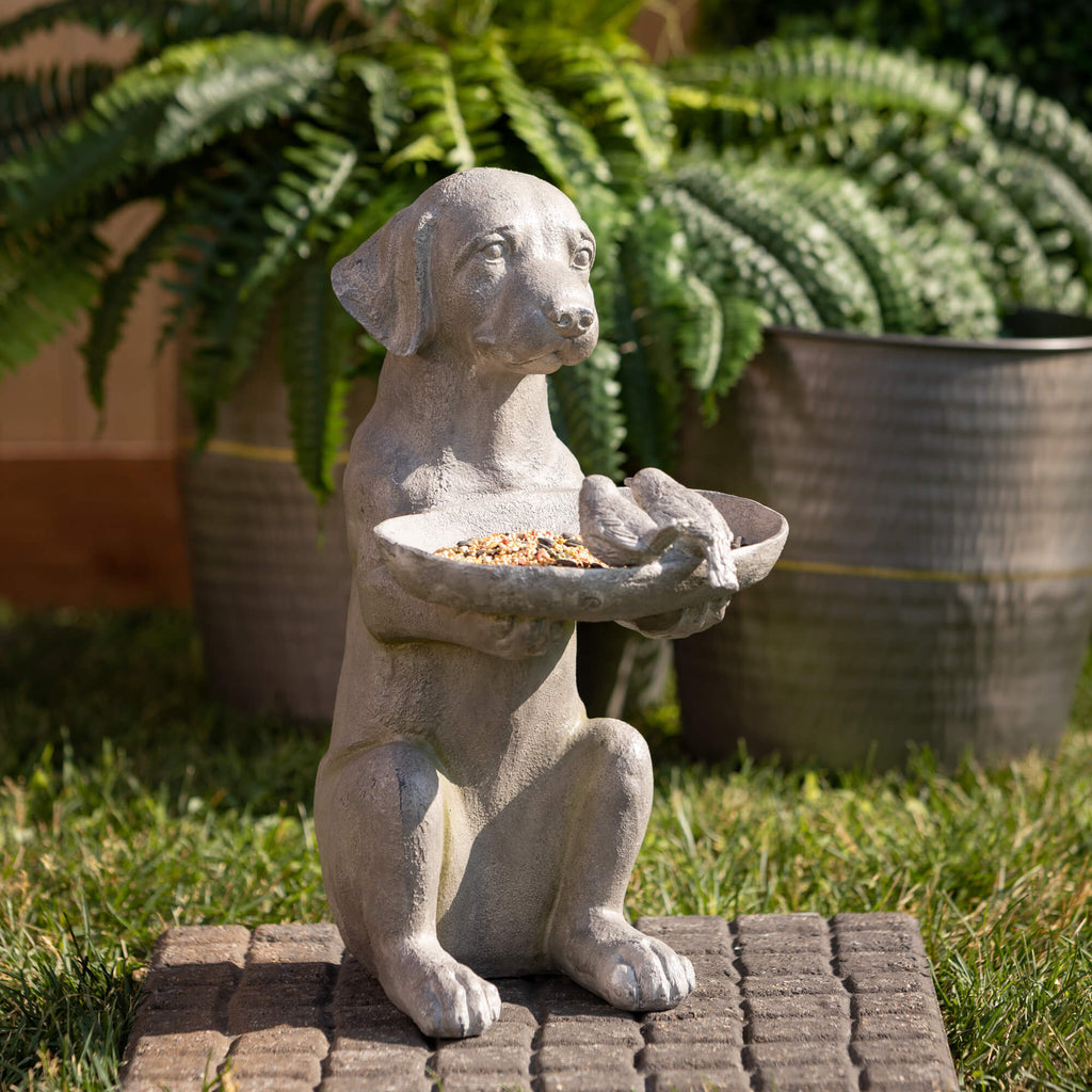 Sitting Dog Bird Feeder Statue