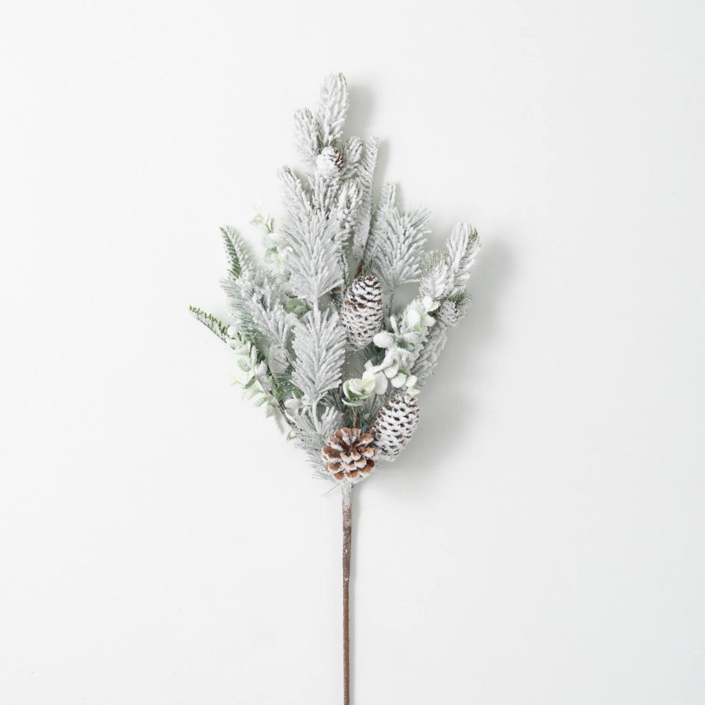 Flocked Pine & Pine Cone Spray